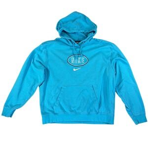 Nike Blue Pullover Hoodie Logo Swoosh Women's M Sweatshirt Lightweight
